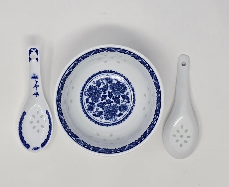 Festcool 10 Pcs Fine Porcelain Blue and White Rice Pattern Bowls, Cereal Bowls, Rice Bowls with Free 10 Porcelain Spoons Jingdezhen China - Image 4